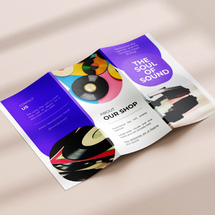 Brochure: Retro-Modern Tri-fold for Boutique Vinyl Record Store